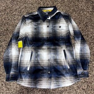 Ski-Doo Women's Medium Lifestyle Plaid Shacket Ivory Blue Overshirt Button NEW